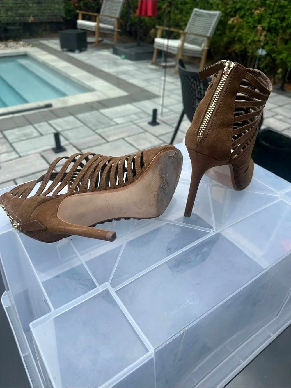 Zara Brown Strappy Cutout Peep-Toe High Heels - Picture 3 of 4